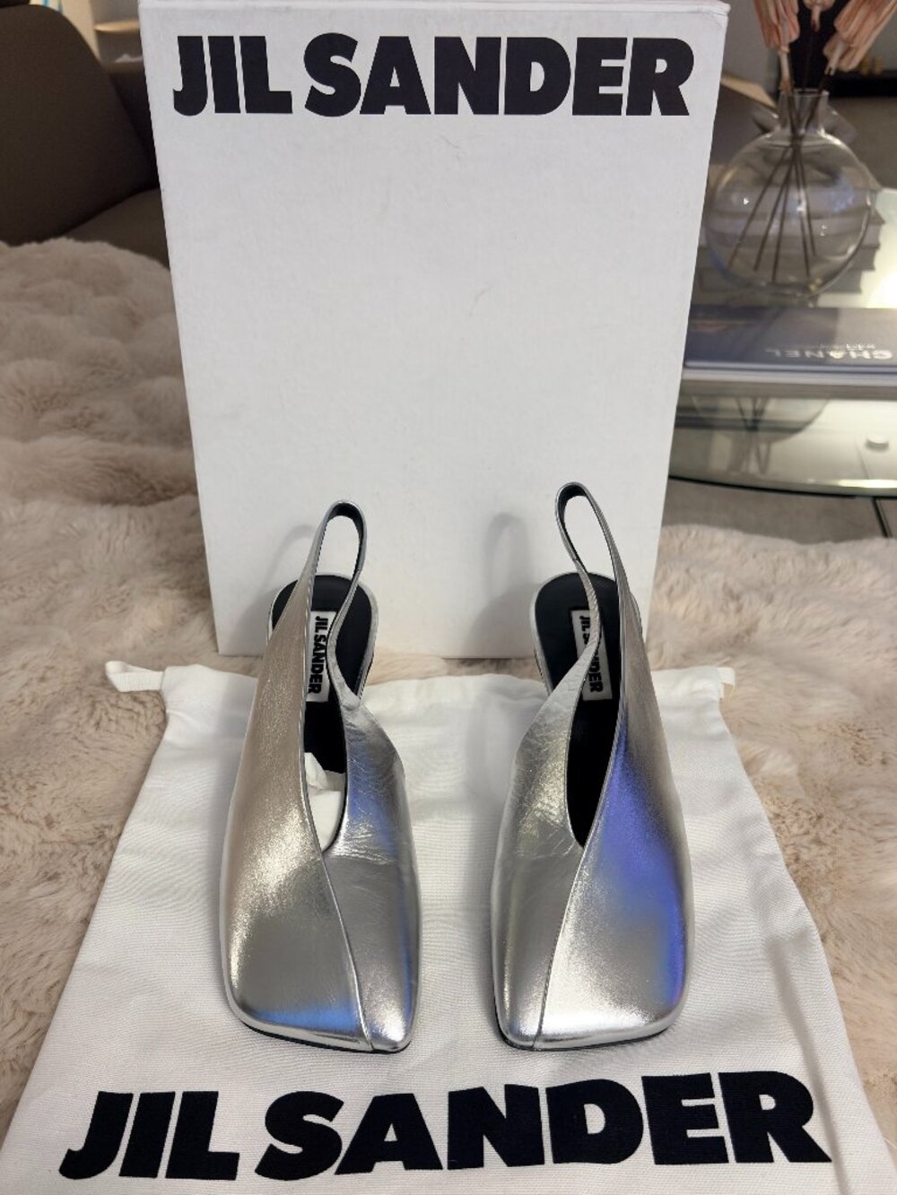 JIL SANDER Metallic Leather Square-Toe Slingback Mules *BRAND NEW W/ BOX*